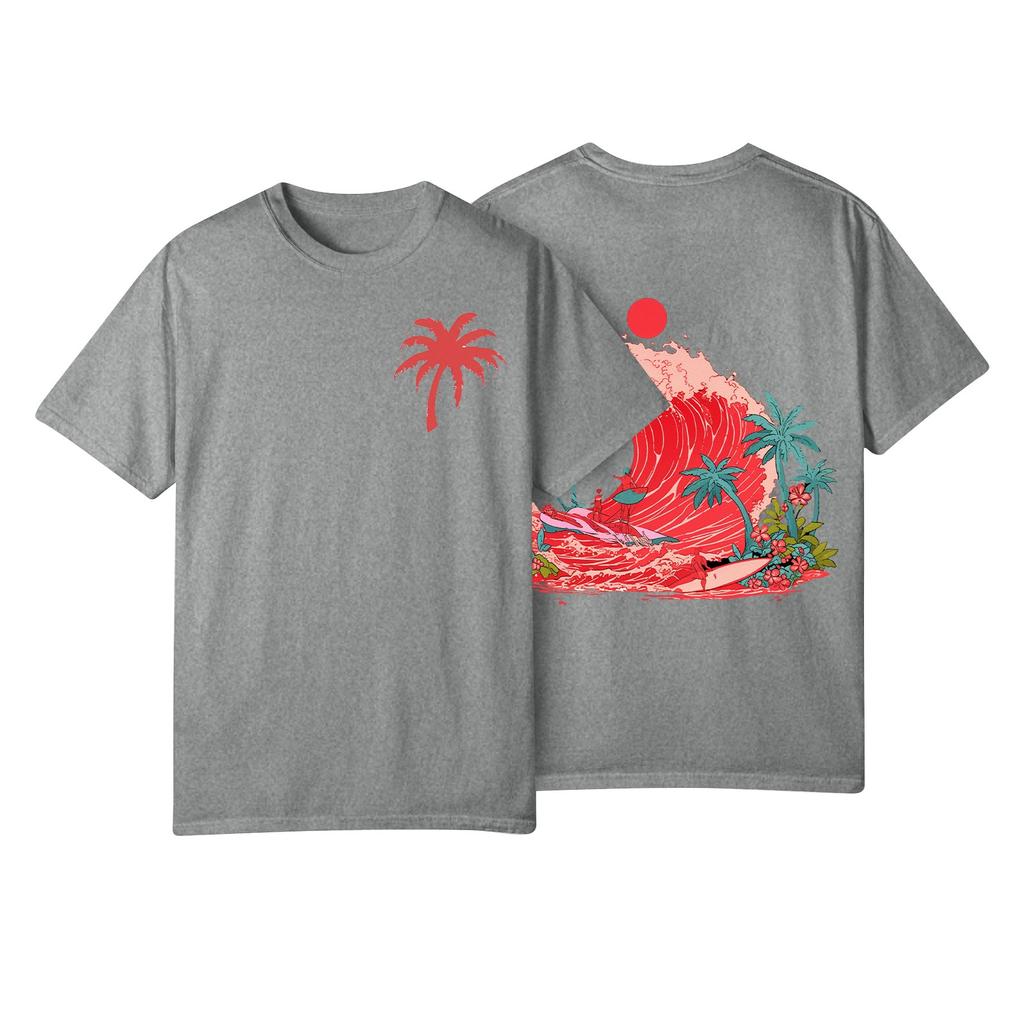 Women's Fashion Printed Casual Pleated Round Short Sleeve T-Shirt Top