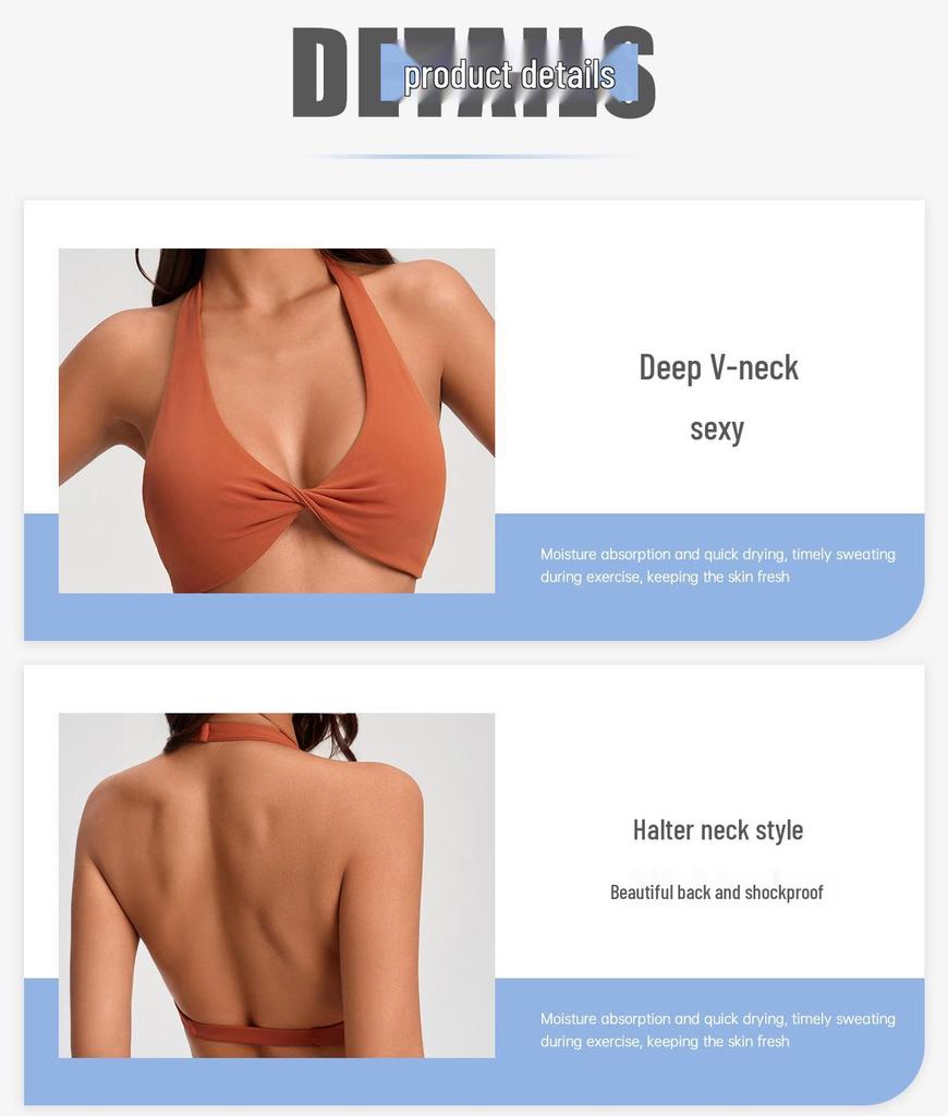 European & American Halter Push-Up Sports Bra - Nude Feel, Skin-Friendly Open Back Yoga Style, Women's Fashion YG-1005
