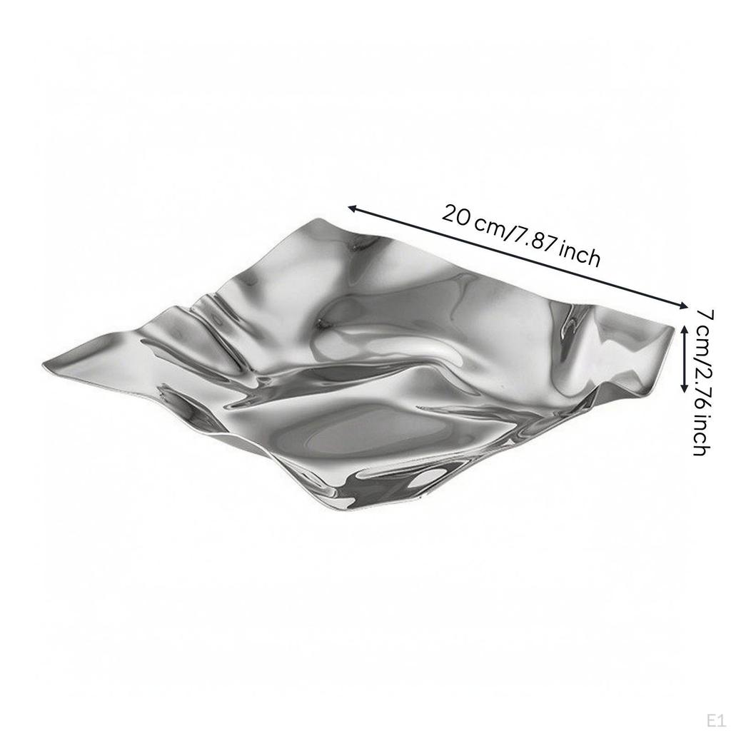 Square Tray with Wavy Surface Mirror Finish Stainless Steel Polished Metal Fruit Bowl for