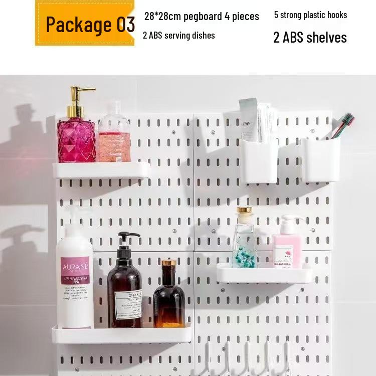 Nail-Free Self-Adhesive Pegboard: Extra-Large Storage Shelf with No-Drill Hooks for Kitchen or Bathroom Walls