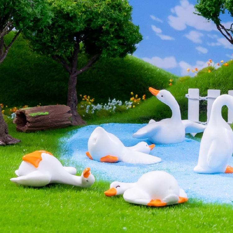 6 Weiße Gänse Dekoration Harz Handgefertigte Handarbeiten Für Regaldisplays Miniatur Garten Landschaftsbau