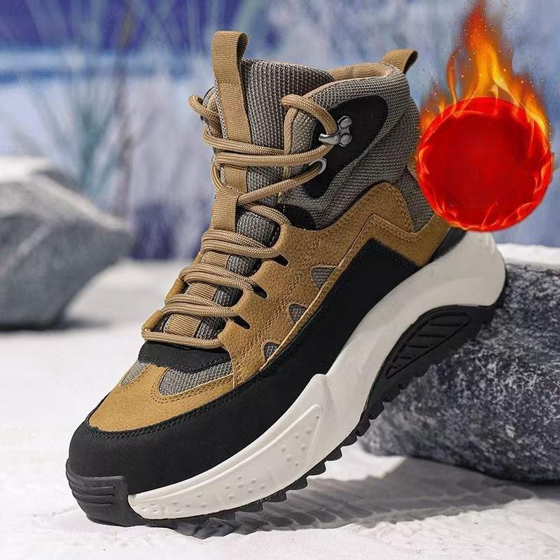 Herren Schneestiefel aus echtem Leder Wasserdicht Winter Warm Hoher Schaft Schnürschuhe für Outdoor-Spaziergänge