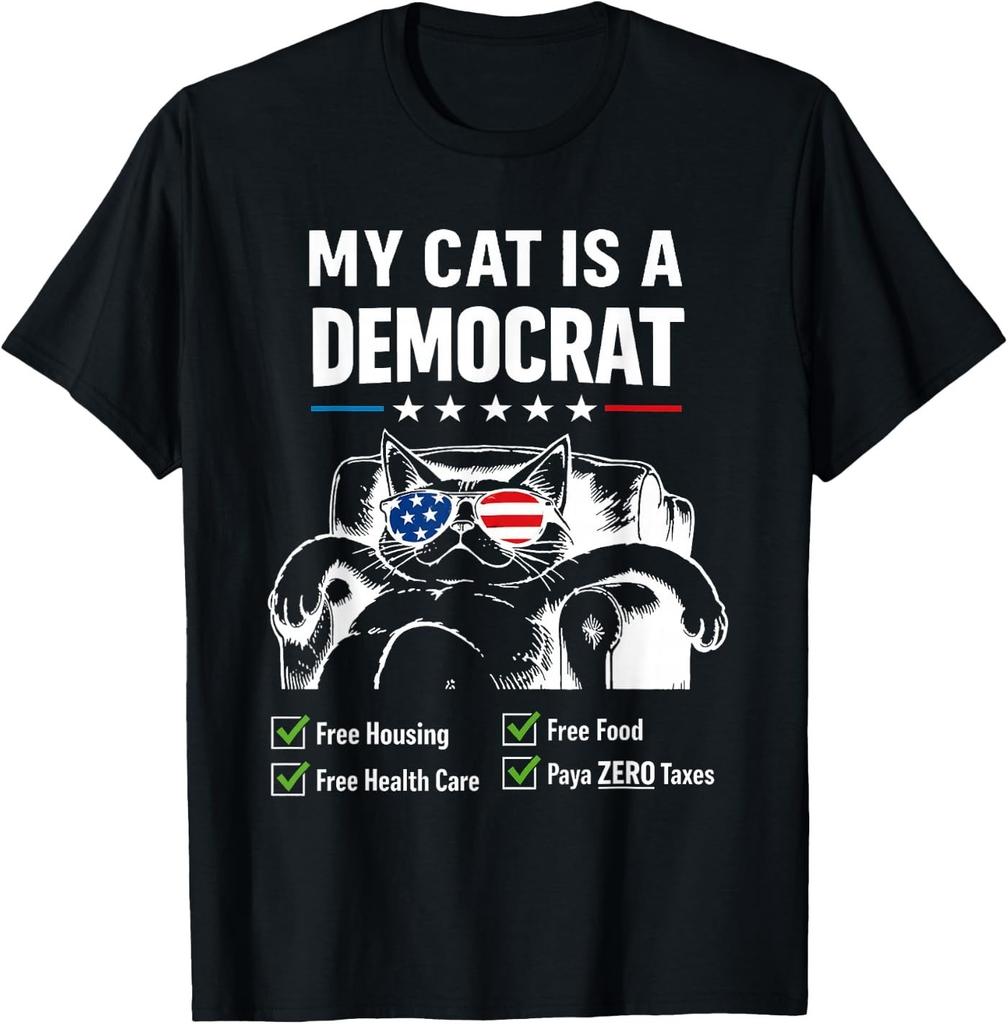 My Cat is A Democrat Lazy Cat Feline Free Housing Humor T-Shirt