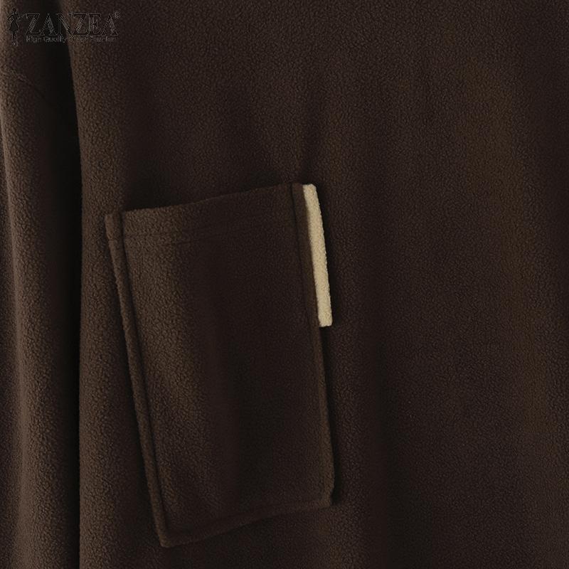 ZANZEA Women Autumn Turtleneck Long Sleeve Pocket Oversized T-Shirts