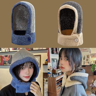 Colorblock Boca Balaclava Knit Hooded Casual Cold Weather Neck Warmer