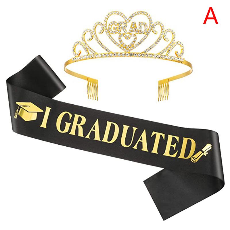 

2025 Graduated Satin Sash Glitter Crown For Graduation Party Decoration Po Booth Props Bachelor Graduated Supplies