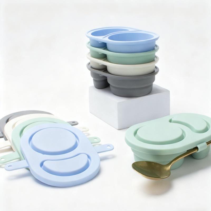 Contenitori per Snack in Silicone con Coperchi Pieghevoli Riutilizzabili Scatole per Snack Contenitori a Doppio Scomparto Ciotole per Condimenti Gadget da Cucina