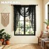1 PC NAPEARL French Retro Black Lace Curtain Head, Vine Flower Jacquard Tassel Curtain Head for Bedroom Living Room Window Decoration
