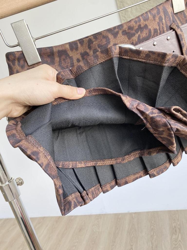 2025 Autumn/Winter Women's Retro Leopard Print Low-Waist Mini Skirt