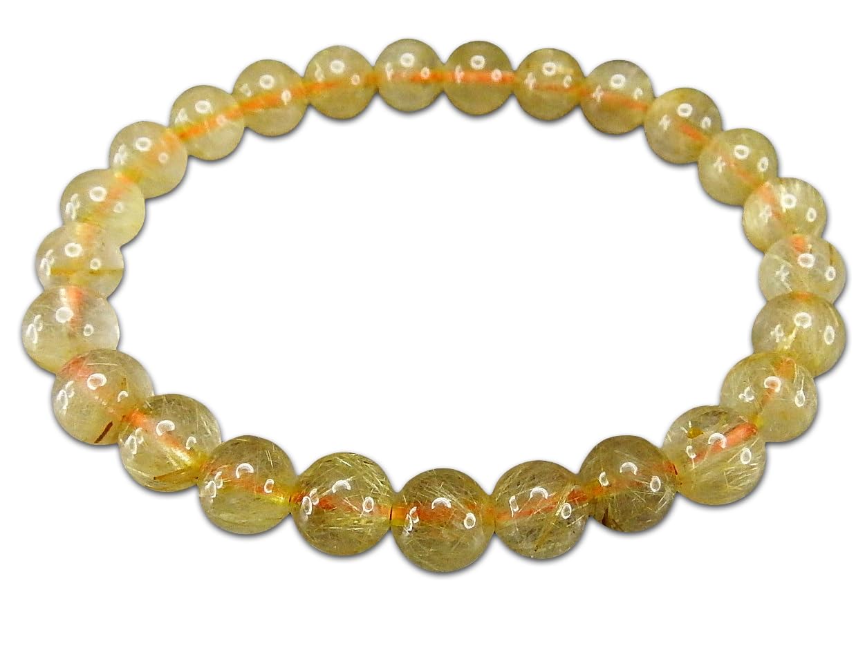 

[Sekimachi] Popular Natural Gold Rutilated Quartz Bracelet with Many Needles, 7.5mm, Approx. 165mm, Unisex, Good Fortune, Power Stone