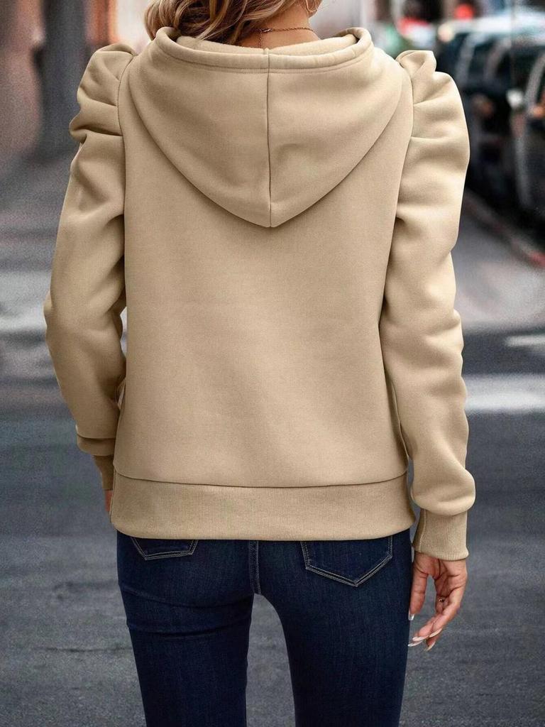 Women's 2024 Autumn/Winter Stacked Collar Hooded Solid Pullover Sweatshirt