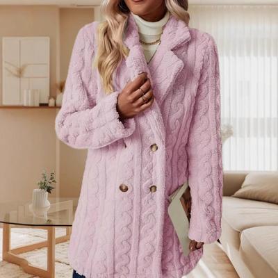 Abrigo de Felpa para Mujer con Cuello de Traje Cruzado Acogedor 2025 - Estilo Europeo y Americano