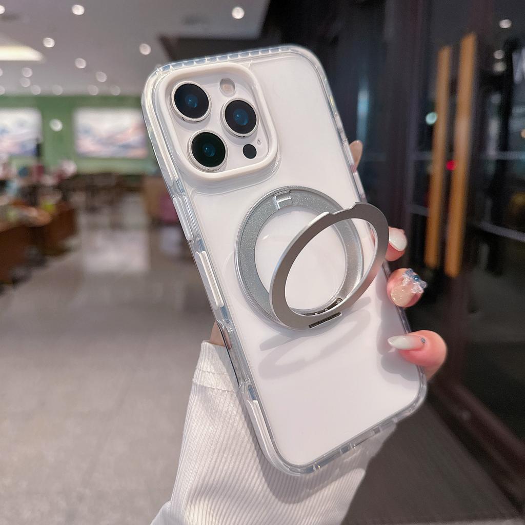 360 Degree Rotating Pressure Reducing Bracket for IPhone 16 Phone Case and Transparent Anti-drop Protective Case for Apple 15 ProMax