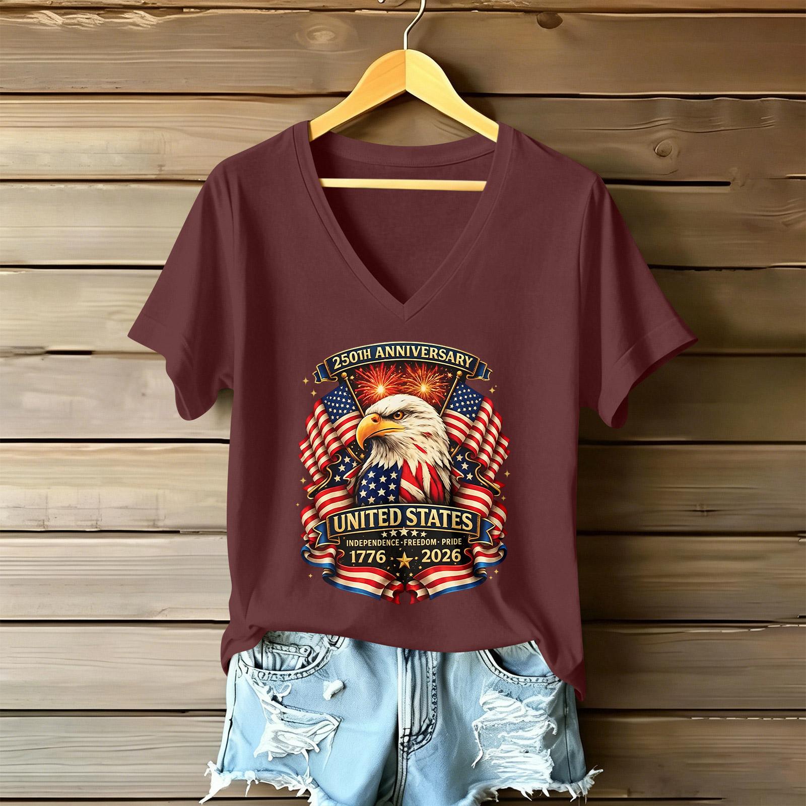 

Women s Fashionable V-Neck Casual Retro Print Short Sleeved T-shirt Top XXL винний