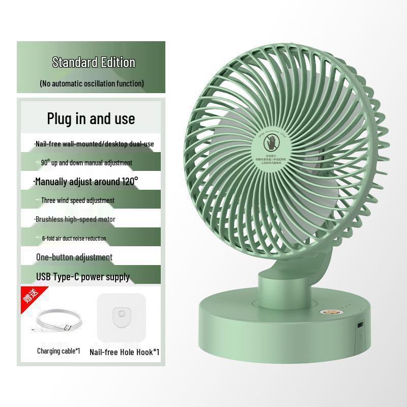 

Smart USB Wall-Mounted & Desktop Portable Ultra-Quiet Fan for Office, Study, or Dormitory Standard, Plug-in (No Battery) светло-зеленый