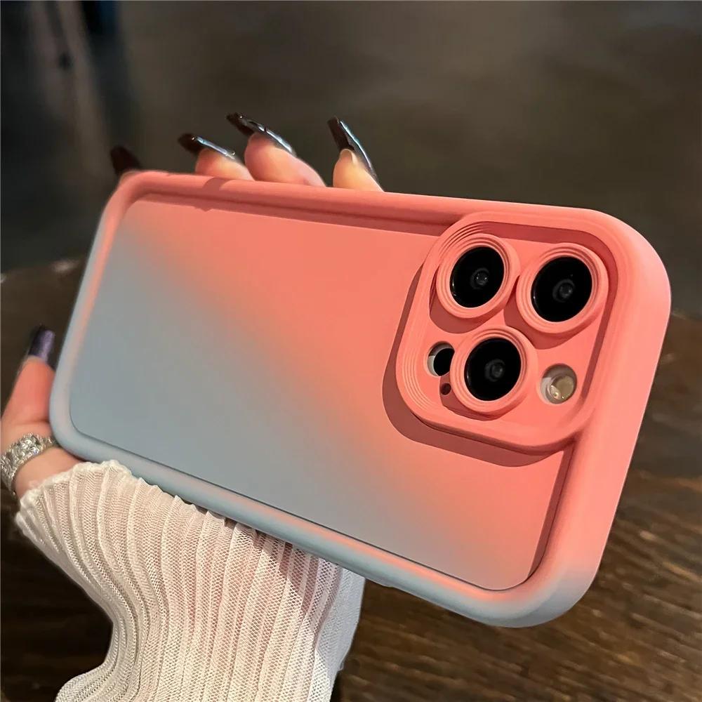 Miękkie silikonowe etui na telefon z gradientem dla iPhone 15 14 13 12 11 Pro Max Plus w kolorze cukierkowym, wstrząsoodporne, z pogrubionym bumperem