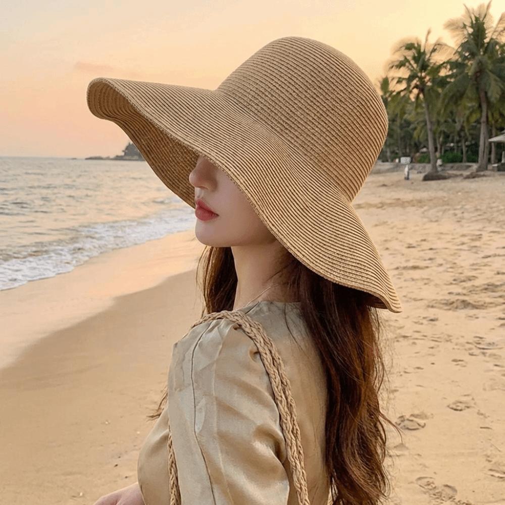 Solid Color Wide Brim Straw Hat Simple Korean Style Weave Bucket Hat Lightweight Soft Beach Hat Outdoor Activities