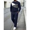Mens Color Block Crew Neck Long Sleeve Casual Straight Pants Two Piece Outfit Set