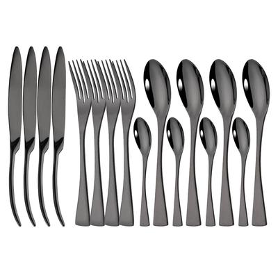 16Pcs Mirror Black Tableware 18/10 Stainless Steel Cutlery Set Kitchen Knives Forks Spoons Set Luxury Dinnerware Set For Wedding