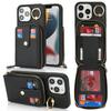 For iPhone 13 Pro Max/12 Pro Max Case with Zipper Pouch/Ring Kickstand/Strap Litchi Texture PU+TPU Phone Cover