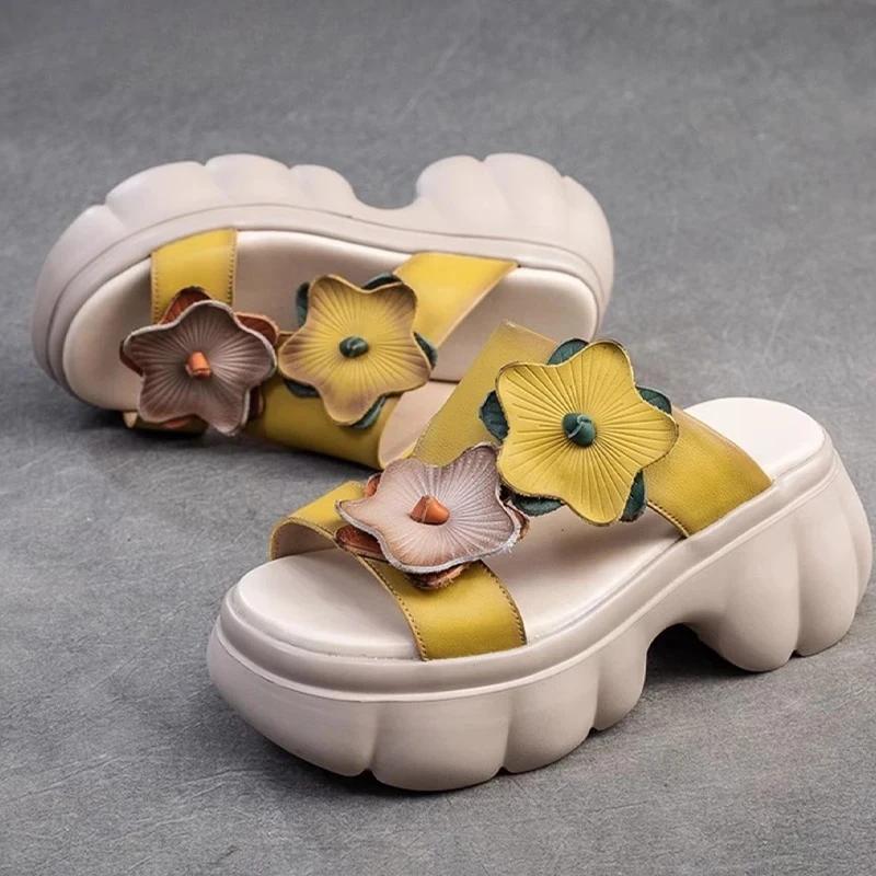 Fashion Flower Women's Platform Slippers High Heels Sandals Summer Fashion Shoes Woman 2025 Beach Slides Casual Dress Flip Flops Mujer