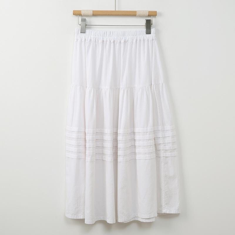 Johnature Women Patchwork Skirts Elastic Waist Solid Color Cloths Spring Casual Skirts