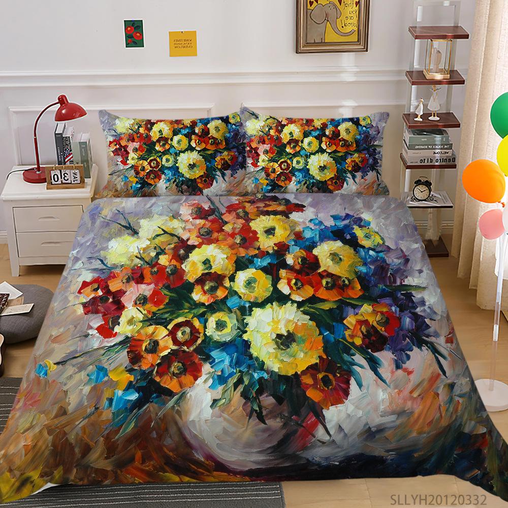 Creative Oil Painting Series Digital Printing Quilt Cover Pillowcase Two or Three-piece Set Polyester Source Factory