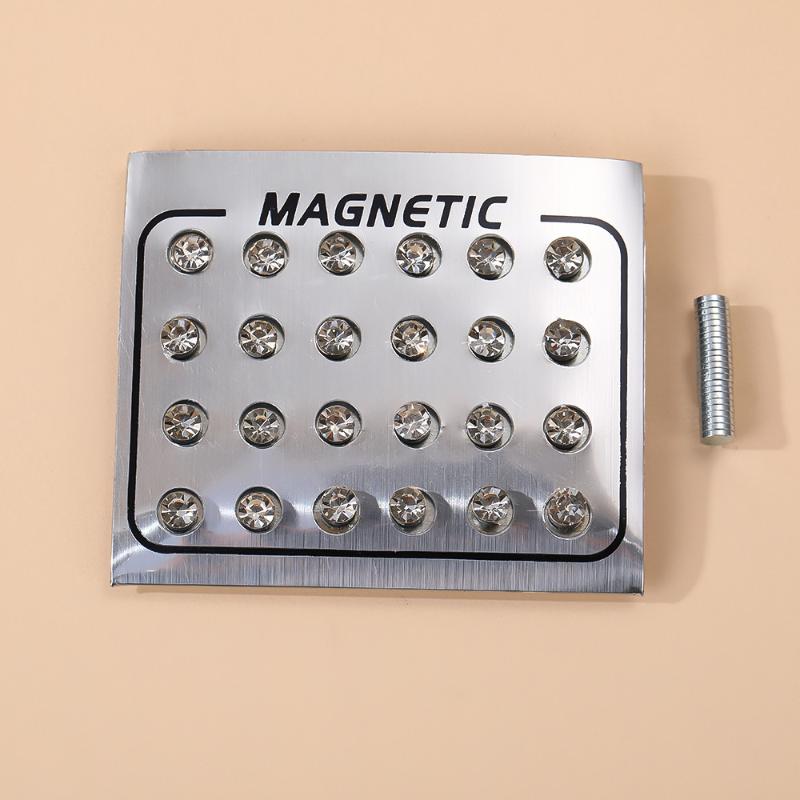 Magnetic Fake Earring Studs No Piercing Round Classic Crystal 4/5/6MM for Business Casual Occasion Wear