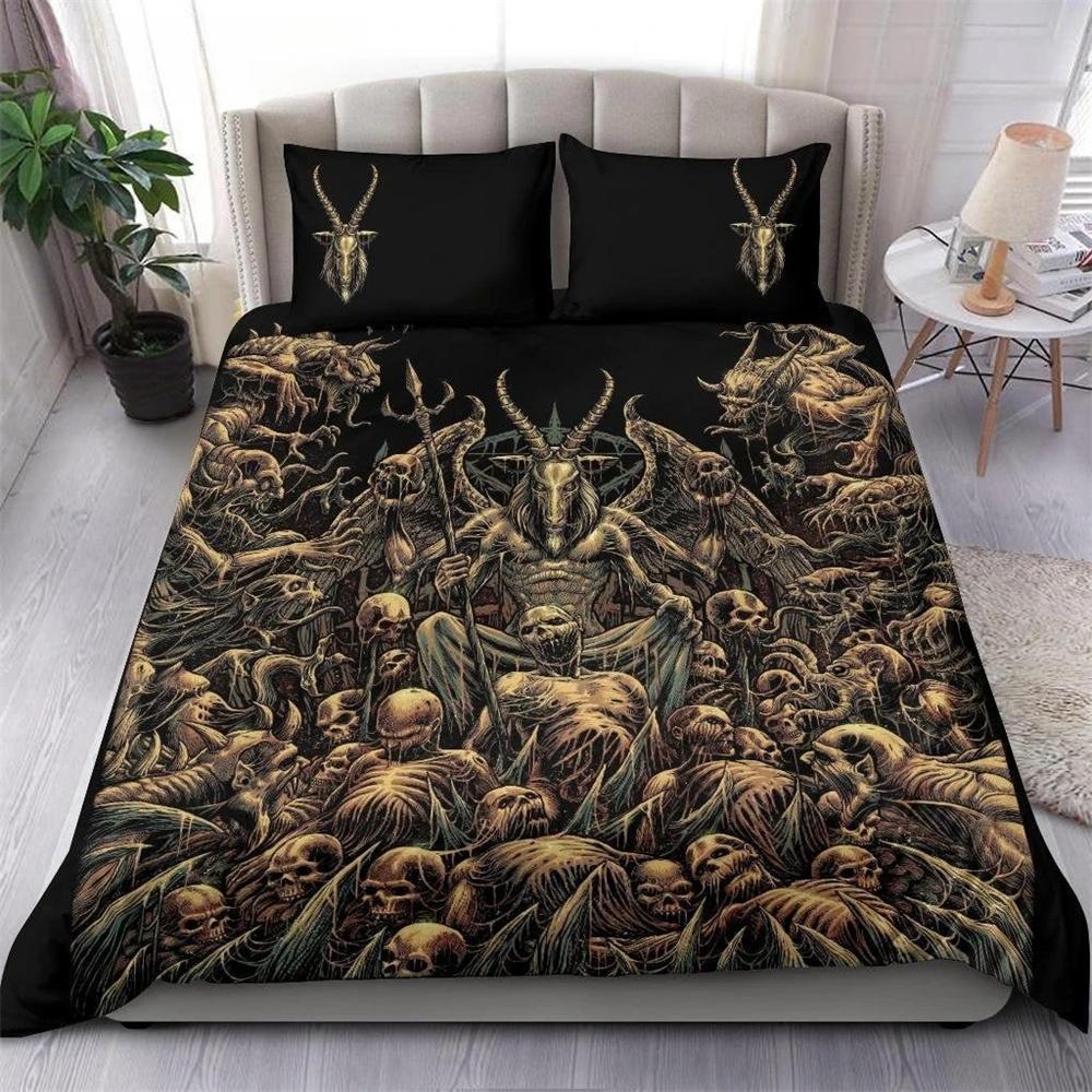 Skull Skeleton Satanic Goat Skull Duvet Cover Set Trophy Demon Breed Bedding Sets Night Blue Pink Satanic Baphomet Quilt Cover