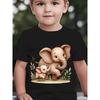 European Sizes Summer Boys' Fashion Short-Sleeve T-Shirt with Elephant and Baby Elephant Cartoon Print, Outdoor Casual Top