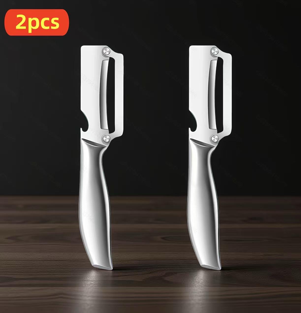 2pcs Multi-functional Onion Cutter, Stainless Steel Peeler, Three-in-One Household fruit and vegetable Scraper Plastic handle【2 in 1】 серебряный