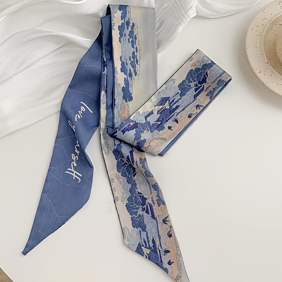 Classic Landscape Painting Combination Long Scarves with Gift Box, Versatile Ribbon Hair Ties for Bags and More