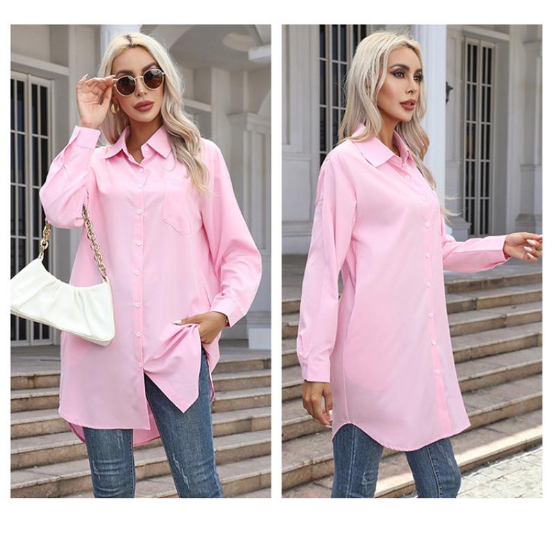 Fashion Long Sleeved Office Women Long Shirt Spring Autumn Loose Elegant Casual Basic Blouses Solid Color Lapel Streetwear Simple Tops Clothing
