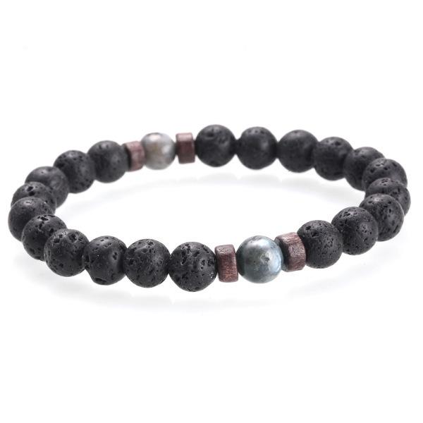 Volcanic Stone & Moonstone Men's Beaded Bracelet with Obsidian Accents