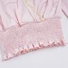 Spicy Girl Pink Lace Patchwork Ruched V-Neck Base Shirt