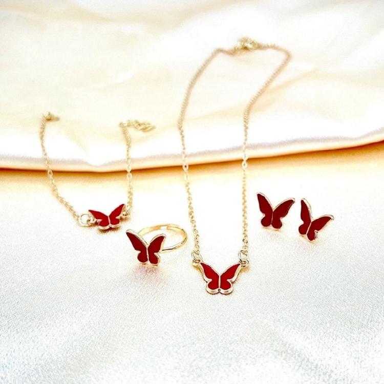 Contemporary Butterfly Necklace Bracelet Ring Earrings Jewelry Set Craftsmanship for Allergy Free Wear and Lasting Shine