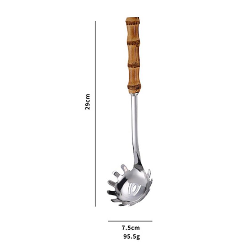 Stainless Steel Soup Spoon Colander with Wooden Handle Anti-scalding Hot Pot Scoops Serving Tablespoons Kitchen Utensils