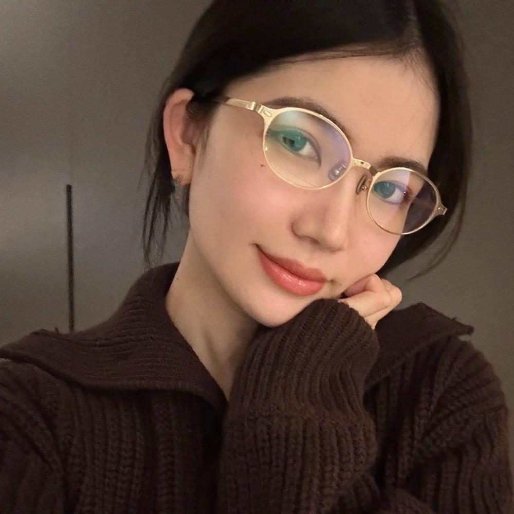 Retro Anti-blue Eyeglasses Spicy Girl Blocking Glasses Party Metal Oval Glasses  Lady
