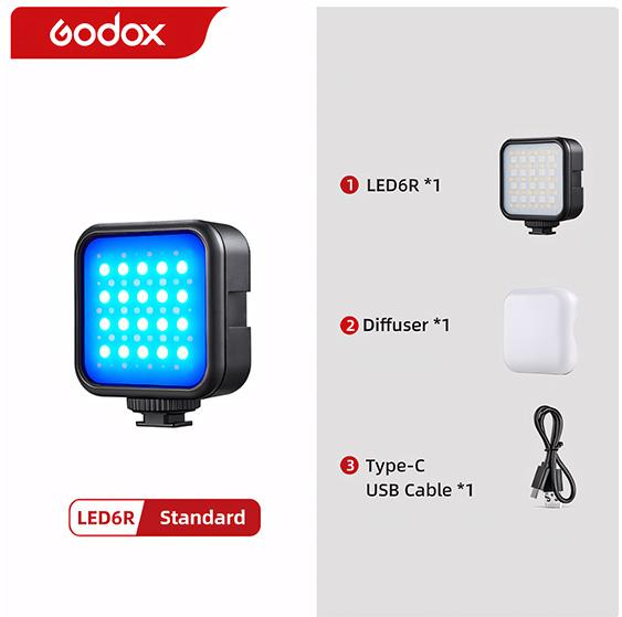 

Светодиодная подсветка RGB 6R, с регулируемой яркостью 0–360, полноцветная, 3200–6500K, 13 эффектов FX, встроенная литий-ионная батарея емкостью 1800 мАч для видеоподсветки