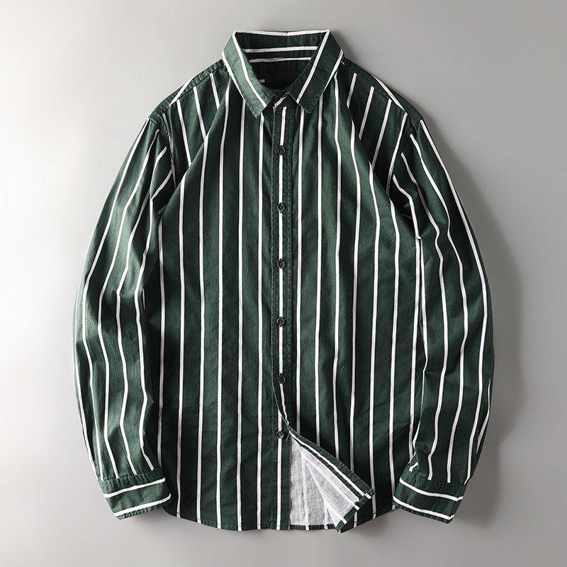 Export South Korea Single Export Tail Single Shirt Men's Cut Label Original Single Drape Stripes Spring Summer Cotton Long Sleeve Shirt