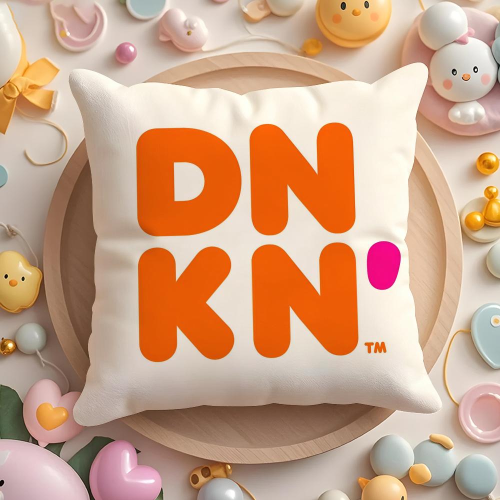 Food Dunkin' Donuts Cushion Cover Plush Fabric Soft Double-Sided Printed Sofa Pillow Case Colorfast Home Decor Gift