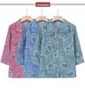 Printed Short-Sleeve Shirt for Middle-Aged Women, Loose Lapel Cardigan for Seniors