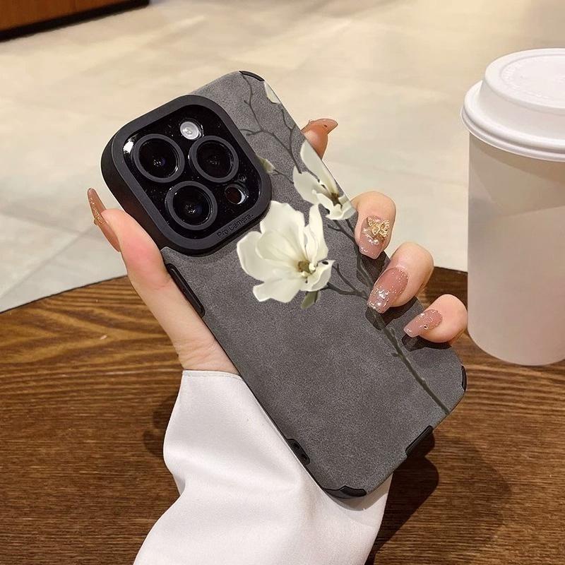 Elegant Magnolia Flower Pattern Phone Case For iPhone 17 16 15 14 13 12 11 Pro Max X XR XS 16E Plus Shockproof Cover