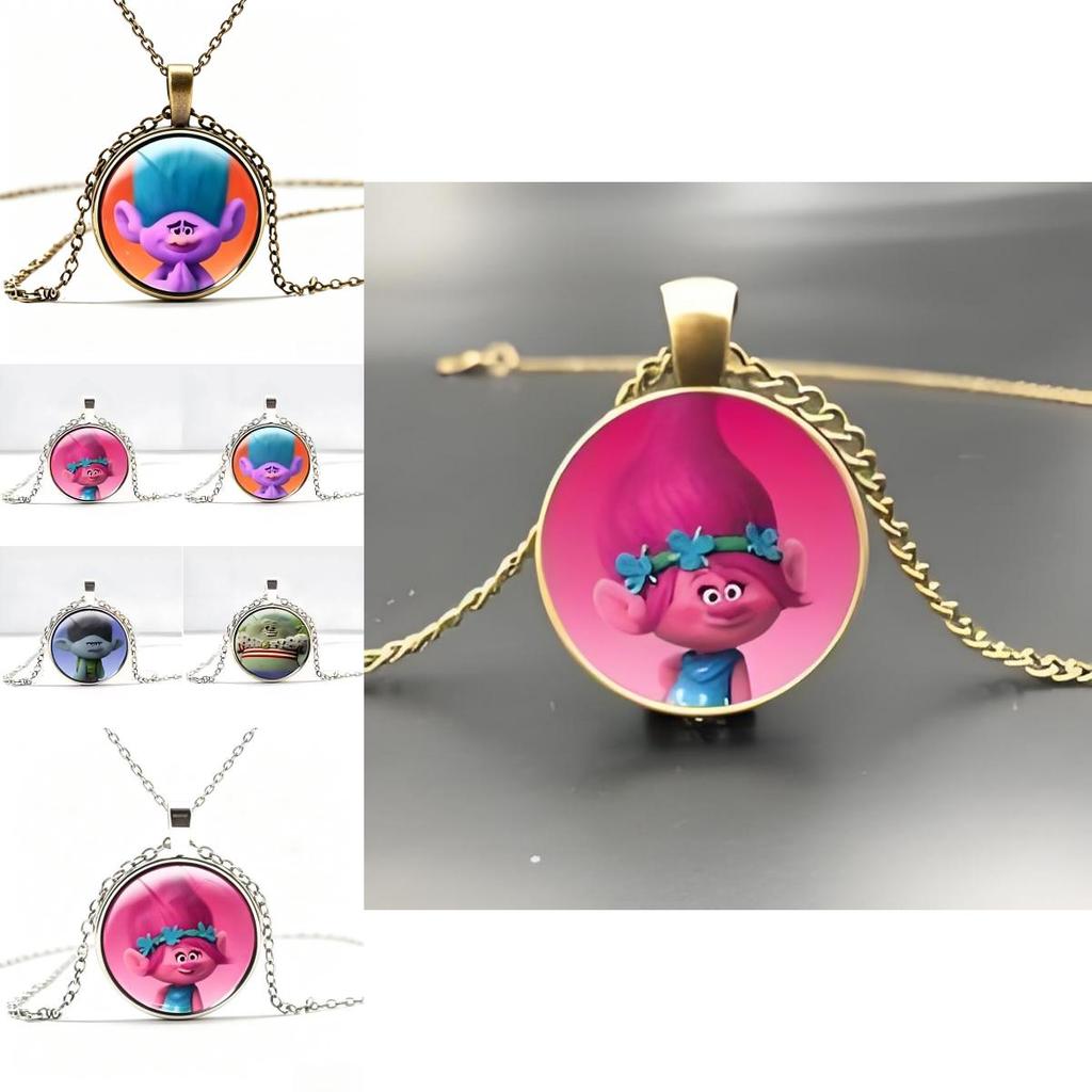 Collar Colgante Redondo de Vidrio y Aleación de Trolls Para Niños y Adolescentes Regalo