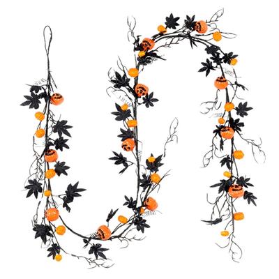Vinha de Folhas Artificiais Vinha de Folhas de Bordo Penduradas com Abóboras Artificiais Decoração de Festa de Halloween para Porta Parede, 1,8 Metros