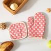 Thickened Cotton Oven Mitts with Heart Print Heat-Resistant Baking Gloves for Microwave Grill & Cooking Non-Slip Breathable Kitchen Essential