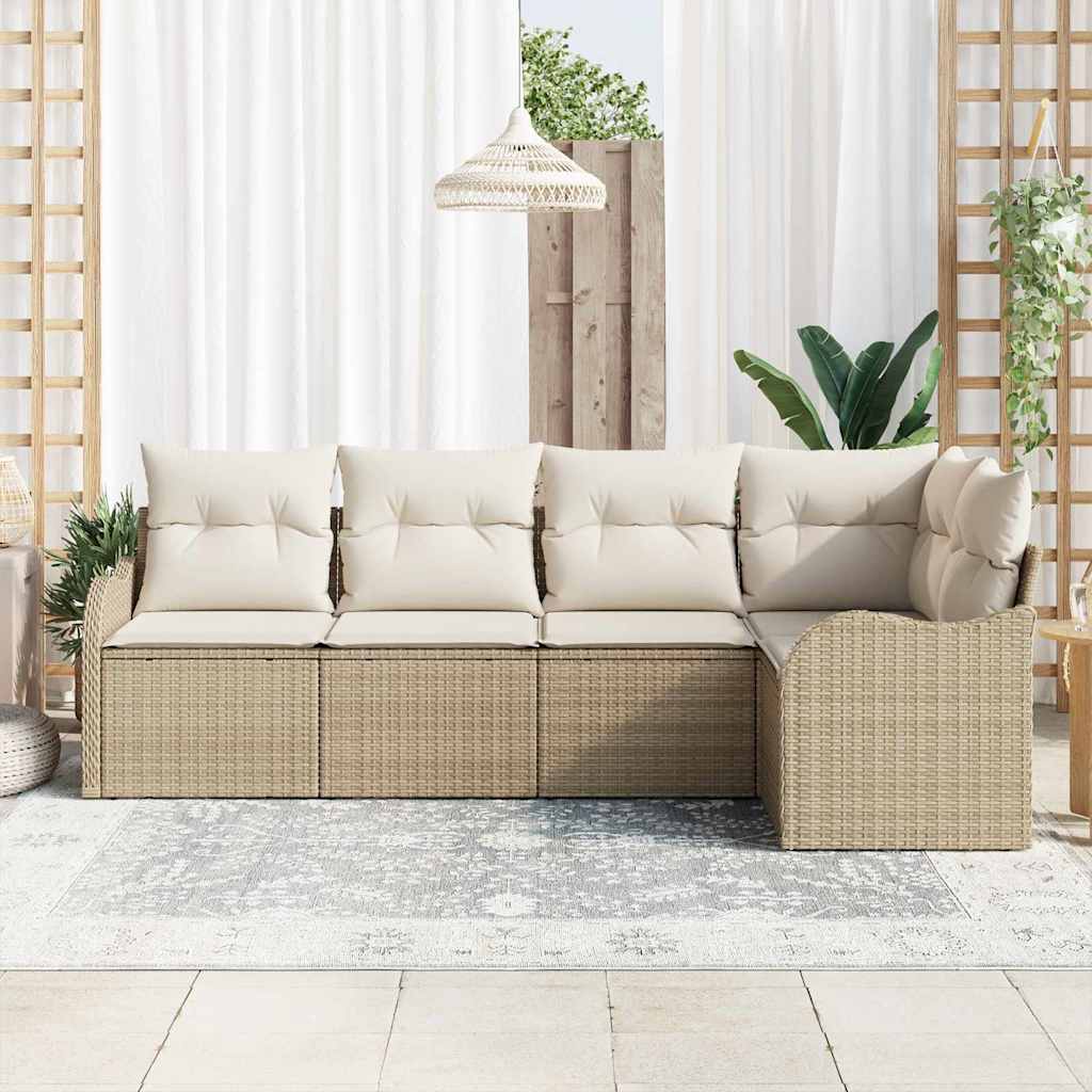 Garden Sofa Set Beige Poly Rattan