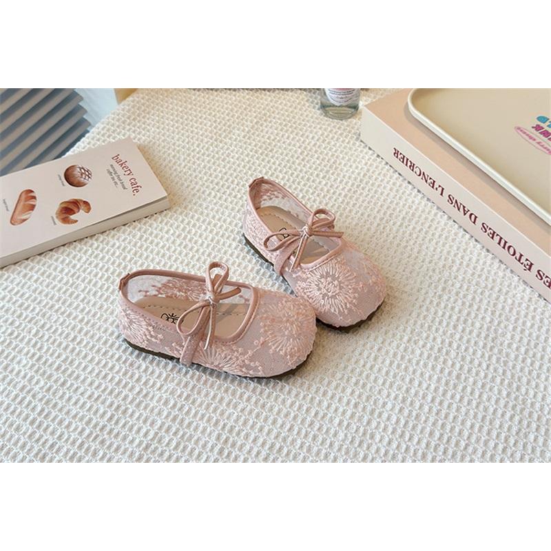 Breathable Lace Mesh Flat Shoes For Girls With Bow Spring Summer Children's Shoes Stylish Comfortable Girls Flats