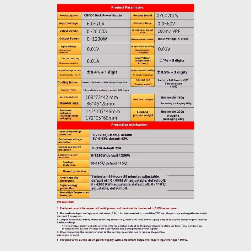 Large power 1200W 20A Output Adjustable Regulator Simple Installation for Laboratory Equipment & Circuits Maintenance