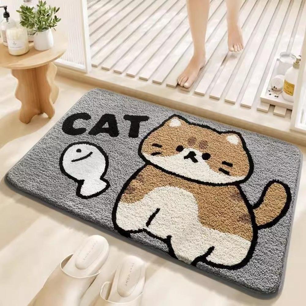 Cartoon Print Bathroom Cashmere Thickening Mat Bath Non-slip Carpets In Wash Basin Bathtub  Floor Rug Shower Room Doormat Memory Foam 3D Pad